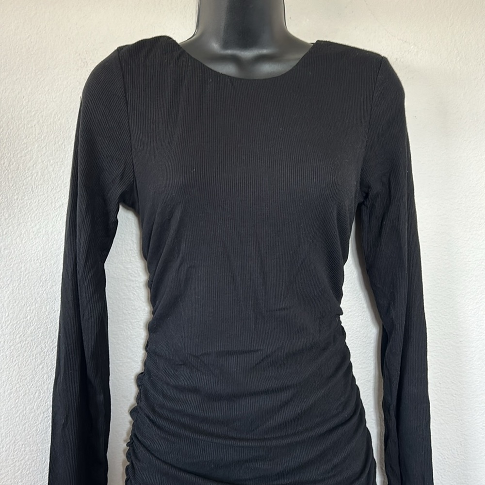 Princess Polly Newton Black Strappy Cutout Back Long Sleeve Ruched Mini Dress - Picture 5 of 13